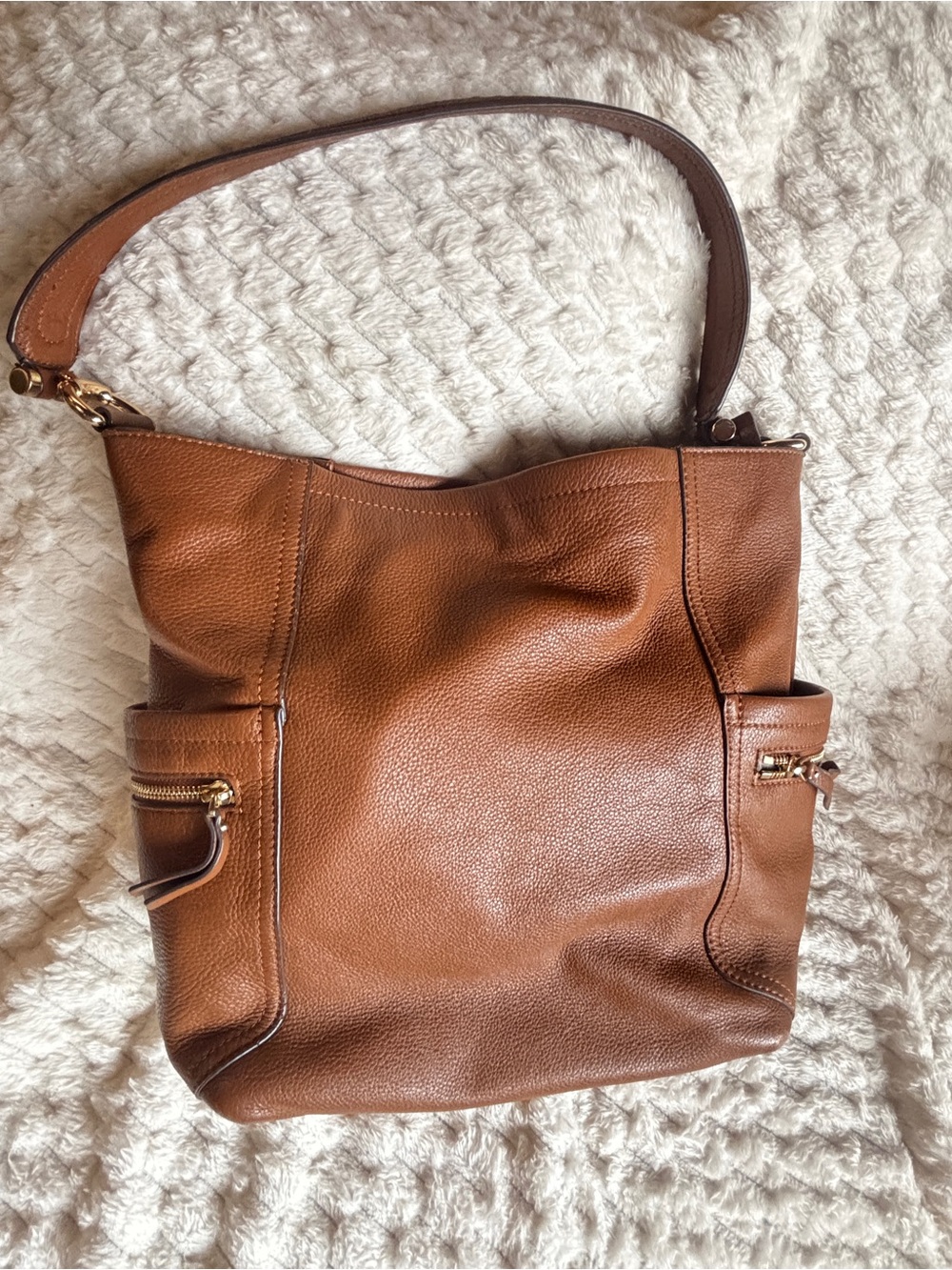 Vince Camuto Brown Pebbled Leather Tote Shoulder Bag Gold Hardware